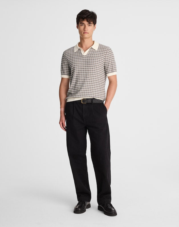 Plaid Johnny-Collar Sweater Polo VINTAGE IVORY