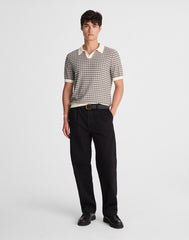 Plaid Johnny-Collar Sweater Polo VINTAGE IVORY