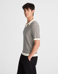 Plaid Johnny-Collar Sweater Polo VINTAGE IVORY