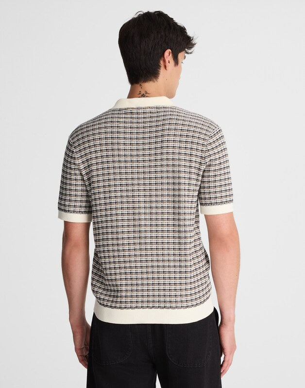 Plaid Johnny-Collar Sweater Polo VINTAGE IVORY