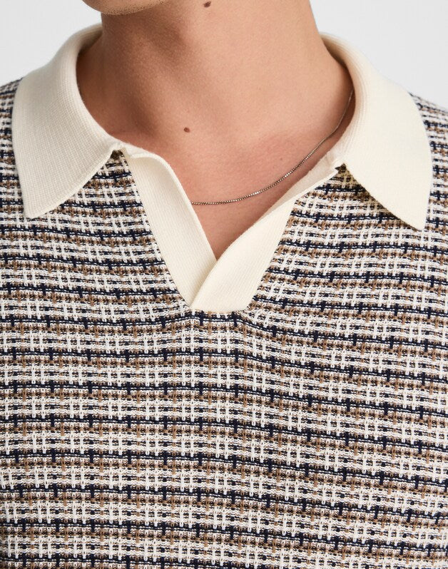 Plaid Johnny-Collar Sweater Polo VINTAGE IVORY