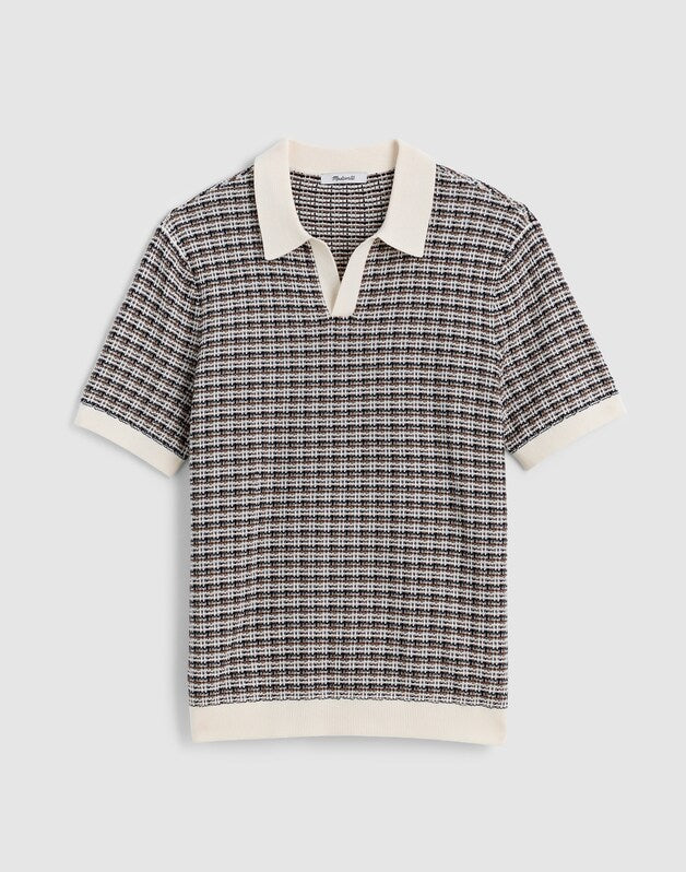 Plaid Johnny-Collar Sweater Polo VINTAGE IVORY