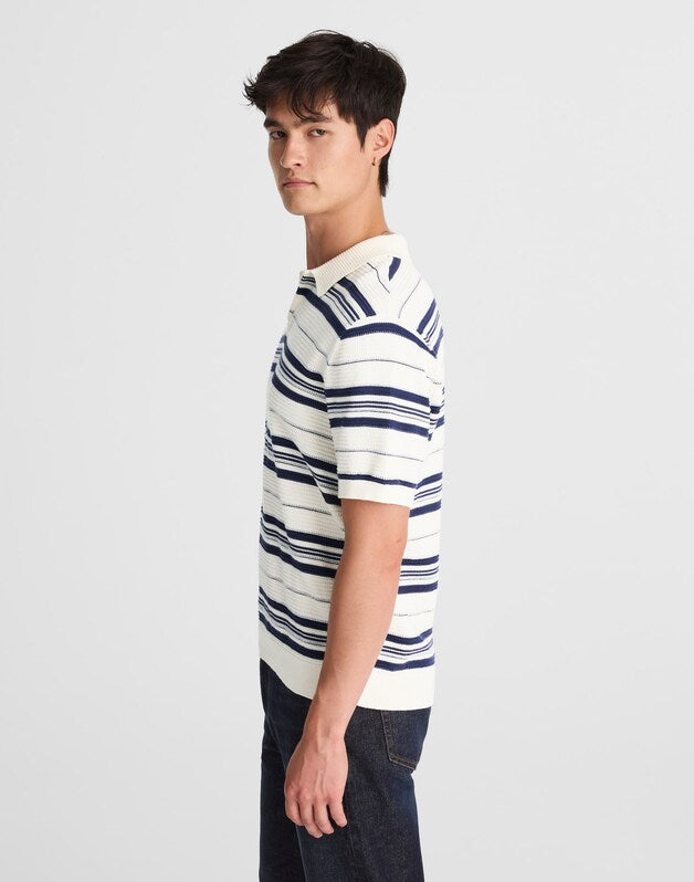 Striped Johnny-Collar Sweater Polo VINTAGE IVORY