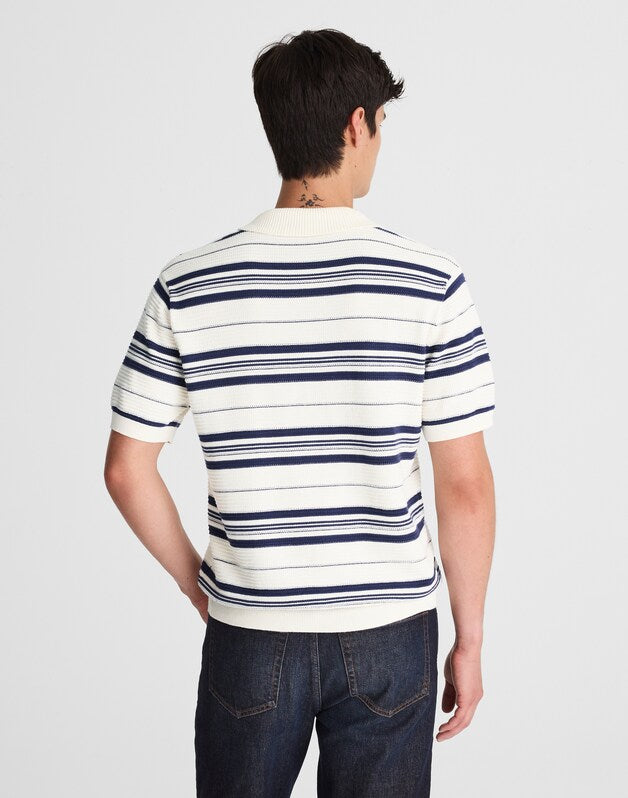 Striped Johnny-Collar Sweater Polo VINTAGE IVORY