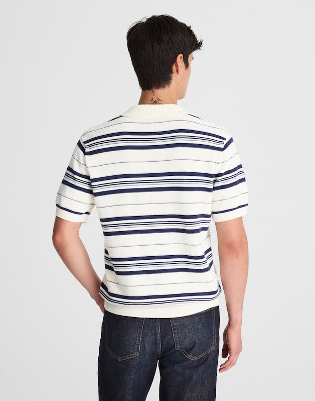 Striped Johnny-Collar Sweater Polo VINTAGE IVORY