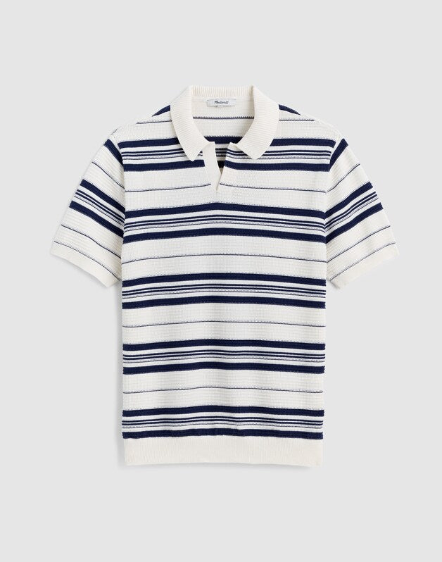 Striped Johnny-Collar Sweater Polo VINTAGE IVORY