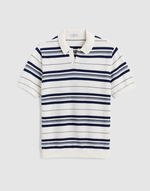 Striped Johnny-Collar Sweater Polo VINTAGE IVORY
