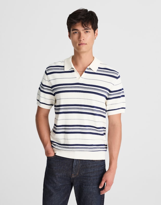 Striped Johnny-Collar Sweater Polo VINTAGE IVORY