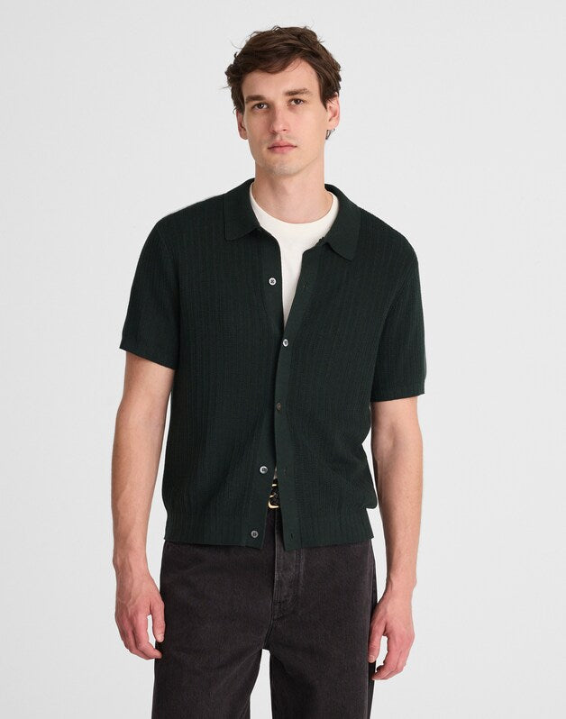 Tuck-Stitch Button-Up Sweater Polo DARK BOTTLE