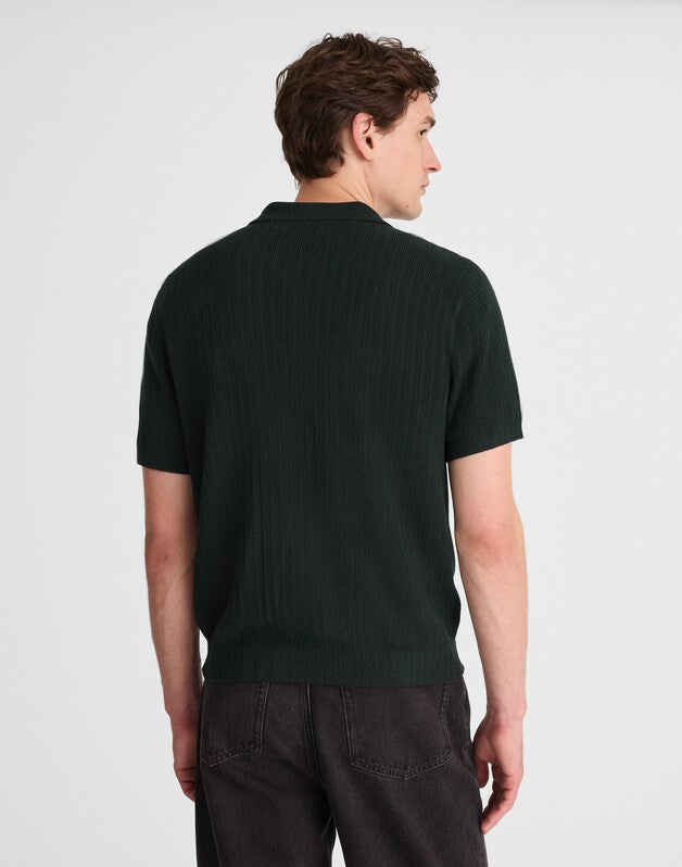 Tuck-Stitch Button-Up Sweater Polo DARK BOTTLE