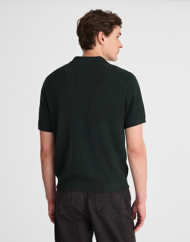 Tuck-Stitch Button-Up Sweater Polo DARK BOTTLE