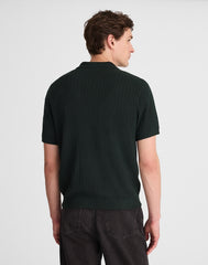 Tuck-Stitch Button-Up Sweater Polo DARK BOTTLE