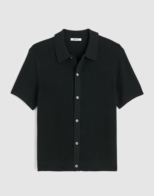 Tuck-Stitch Button-Up Sweater Polo DARK BOTTLE
