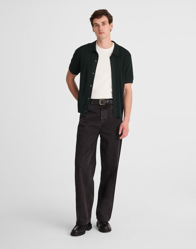 Tuck-Stitch Button-Up Sweater Polo DARK BOTTLE