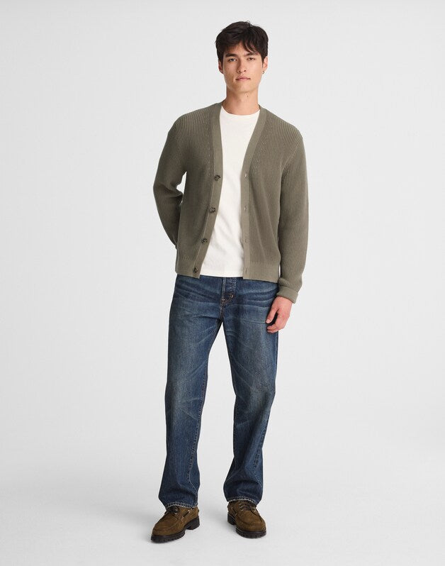 Cotton Shaker-Stitch Cardigan PRESSED SAGE