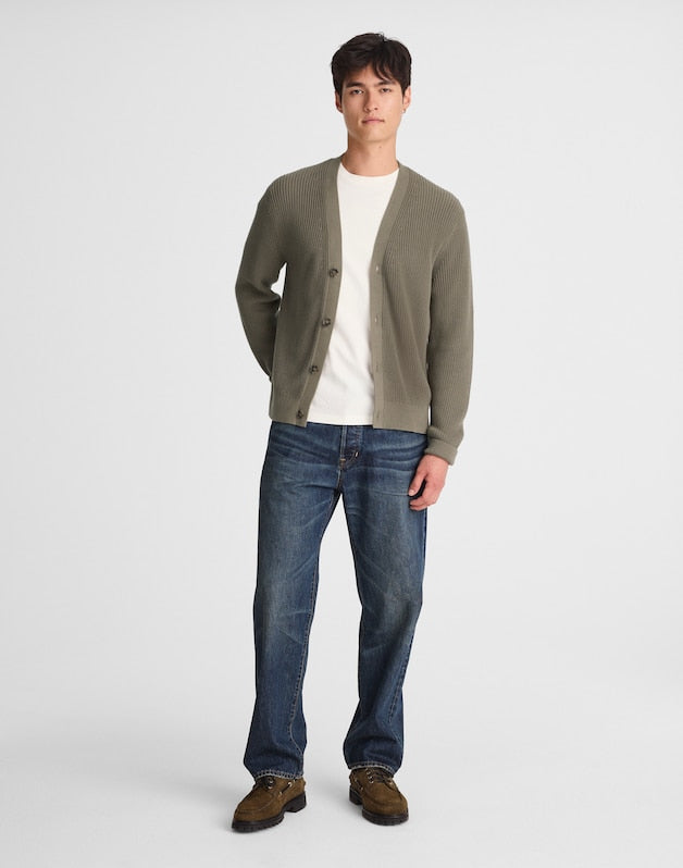 Cotton Shaker-Stitch Cardigan PRESSED SAGE