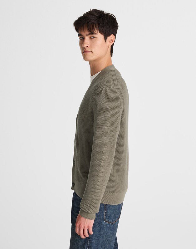 Cotton Shaker-Stitch Cardigan PRESSED SAGE