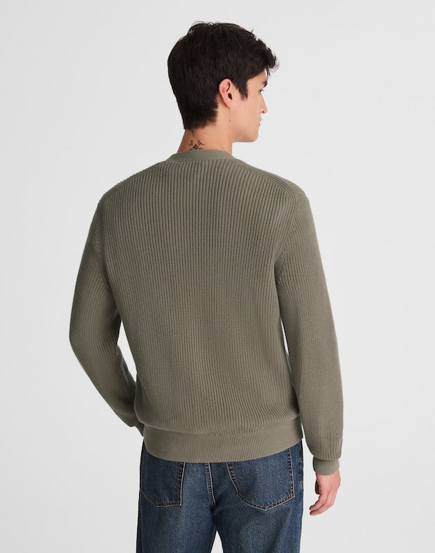 Cotton Shaker-Stitch Cardigan PRESSED SAGE