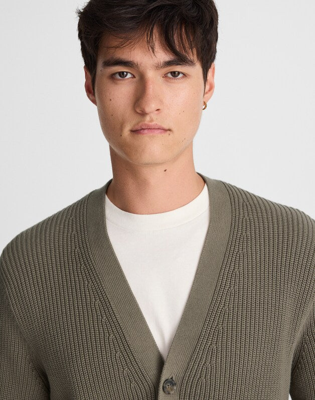 Cotton Shaker-Stitch Cardigan PRESSED SAGE