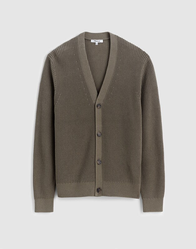 Cotton Shaker-Stitch Cardigan PRESSED SAGE