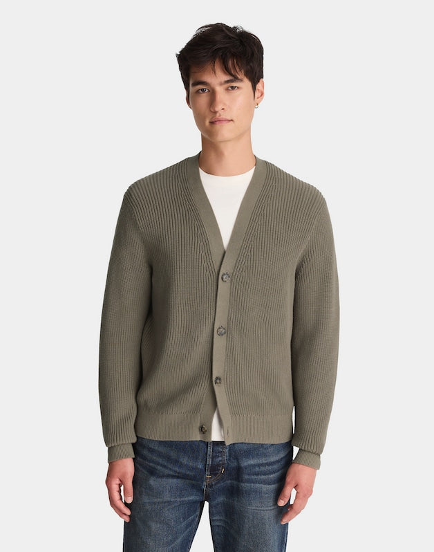 Cotton Shaker-Stitch Cardigan PRESSED SAGE