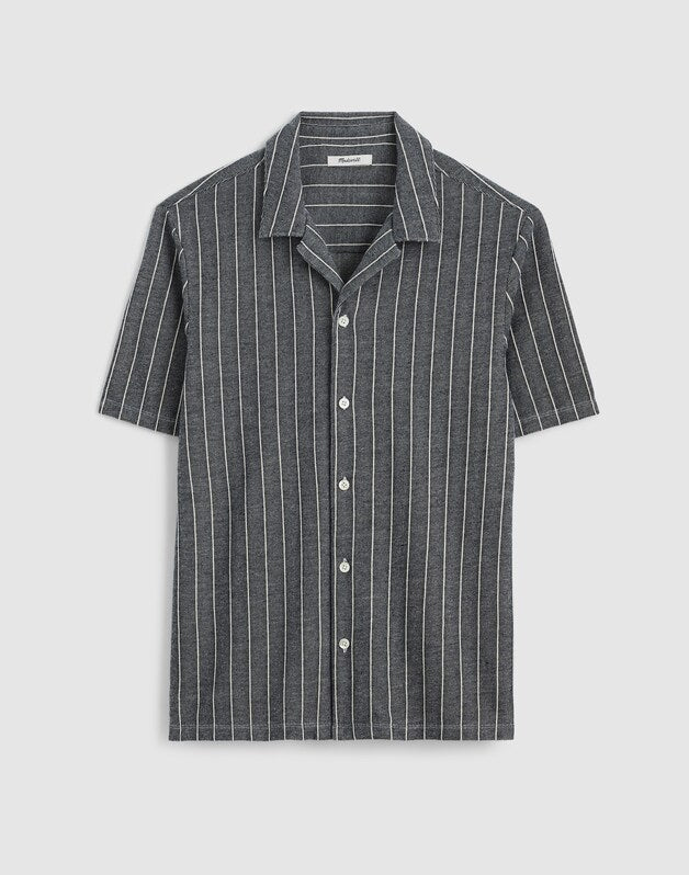 Textured Stripe Camp-Collar Shirt NAVY