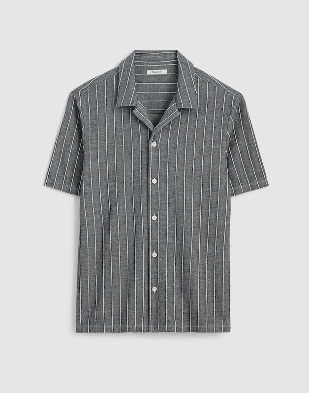 Textured Stripe Camp-Collar Shirt NAVY
