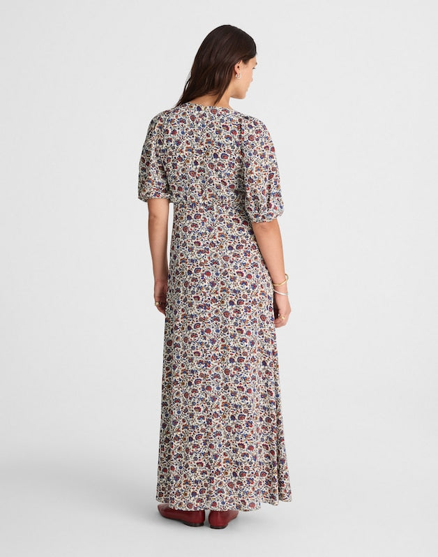 Puff-Sleeve Empire Maxi Dress CHERRY RED