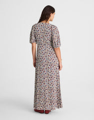 Puff-Sleeve Empire Maxi Dress CHERRY RED