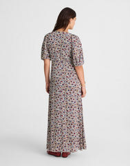 Puff-Sleeve Empire Maxi Dress CHERRY RED