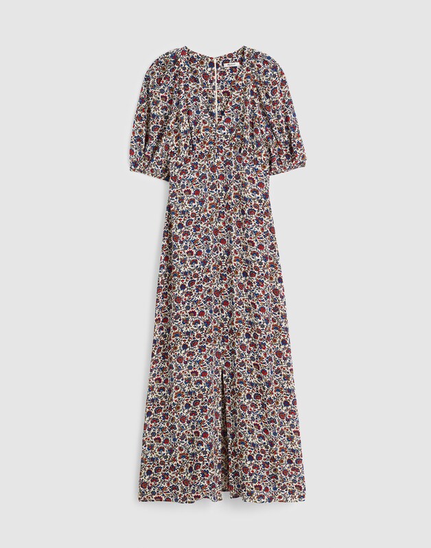 Puff-Sleeve Empire Maxi Dress CHERRY RED