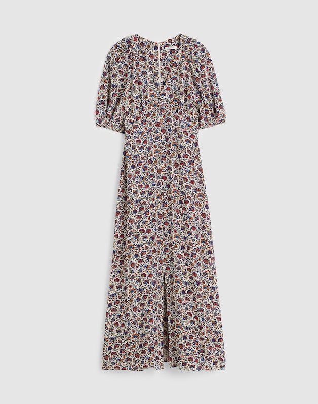 Puff-Sleeve Empire Maxi Dress CHERRY RED
