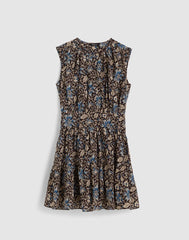 Gathered Button-Front Mini Dress in Floral DARK CAROB