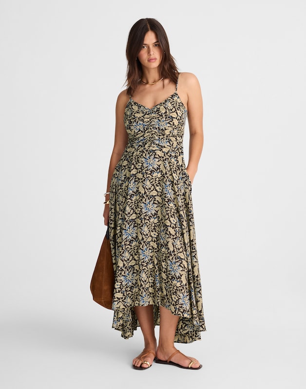 Ruched High-Low Slip Dress DARK CAROB