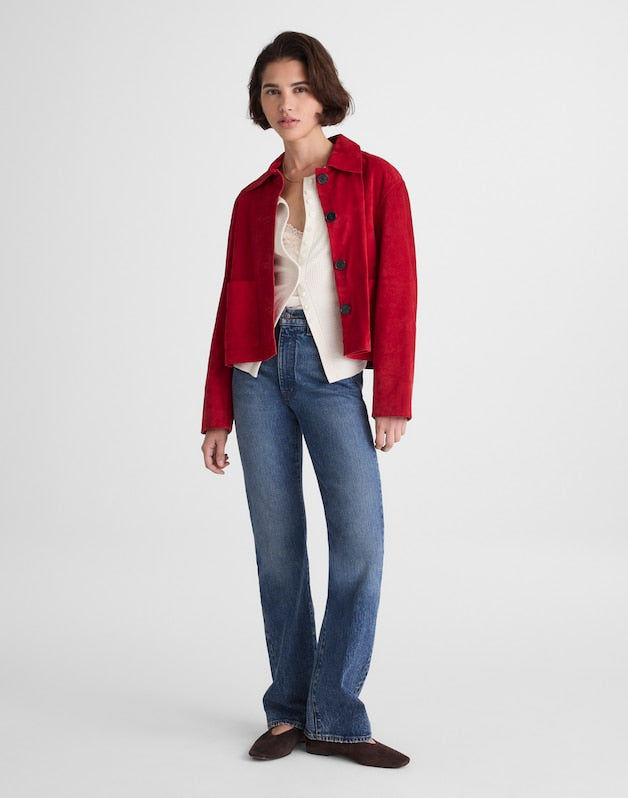 Boxy-Crop Jacket in Suede CRIMSON