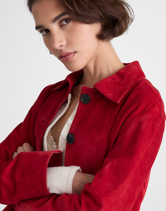 Boxy-Crop Jacket in Suede CRIMSON