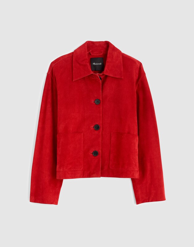 Boxy-Crop Jacket in Suede CRIMSON