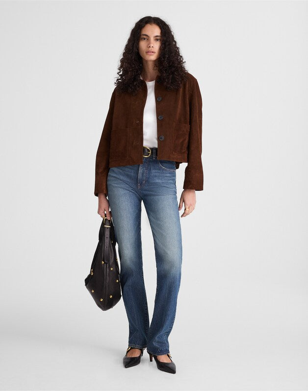 Boxy-Crop Jacket in Suede DARK ROAST SUEDE