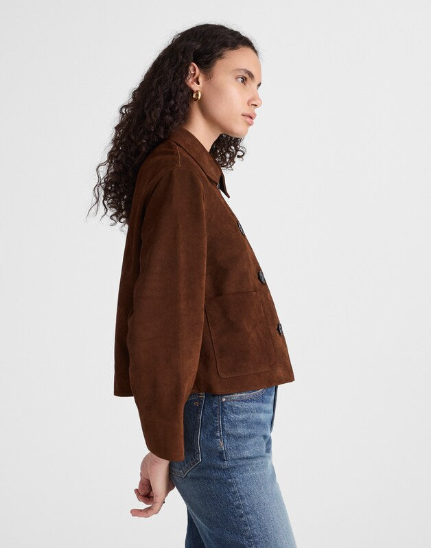 Boxy-Crop Jacket in Suede DARK ROAST SUEDE