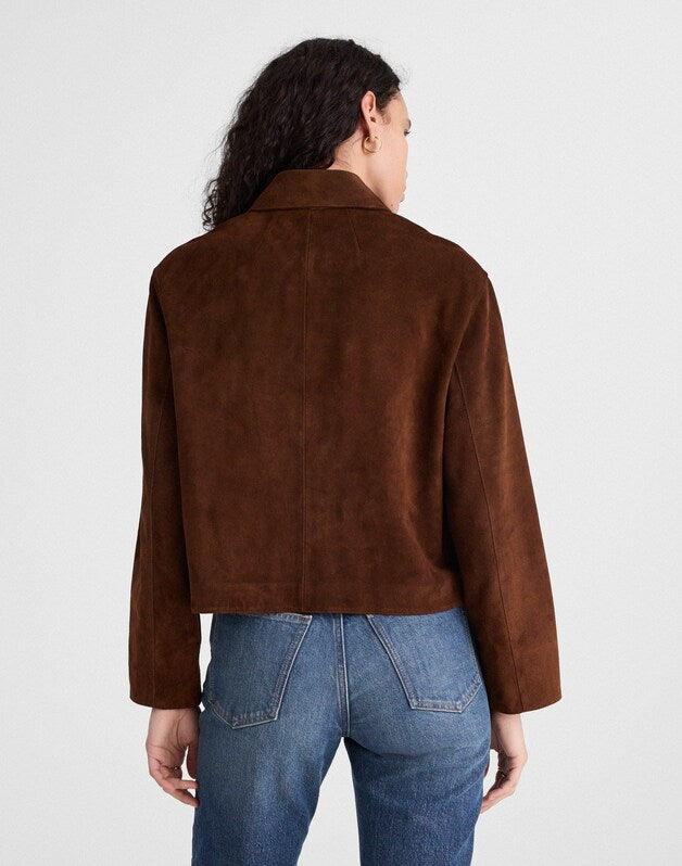 Boxy-Crop Jacket in Suede DARK ROAST SUEDE