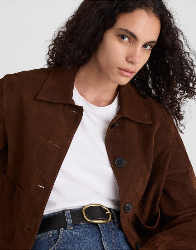 Boxy-Crop Jacket in Suede DARK ROAST SUEDE