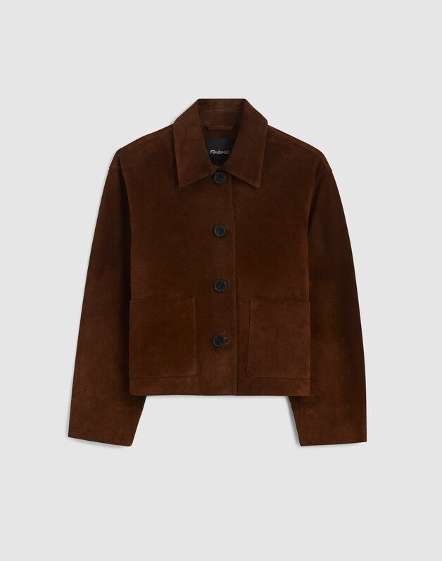 Boxy-Crop Jacket in Suede DARK ROAST SUEDE