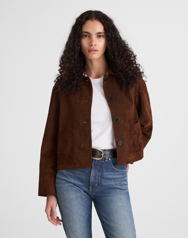 Boxy-Crop Jacket in Suede DARK ROAST SUEDE