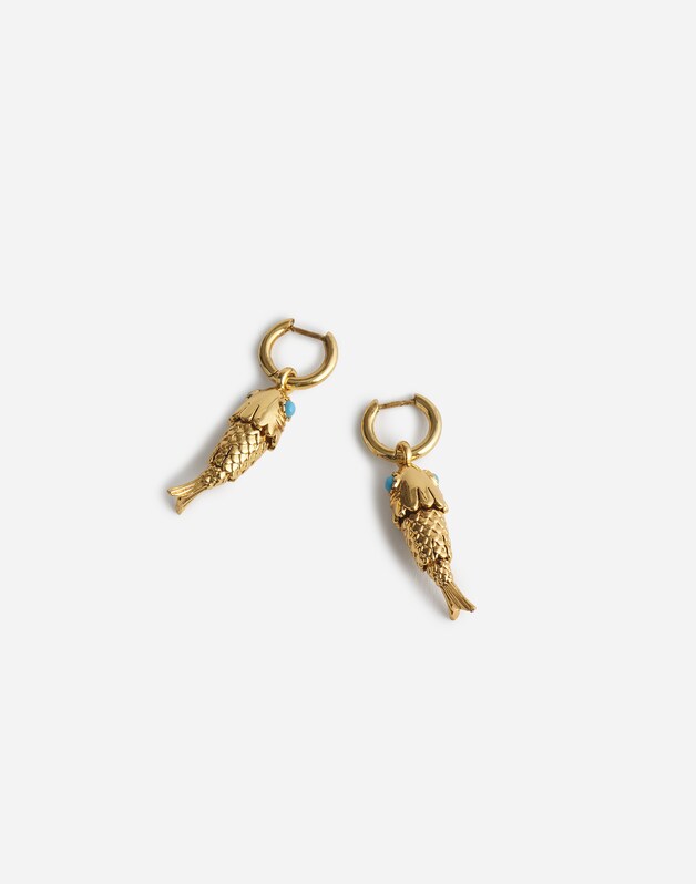 Fish Charm Huggie Hoop Earrings ANTIQUE GOLD