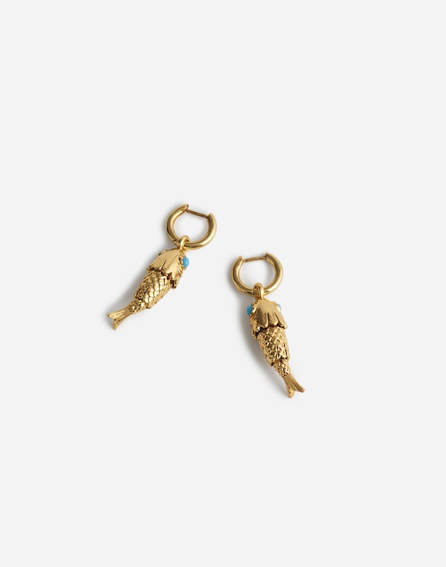 Fish Charm Huggie Hoop Earrings ANTIQUE GOLD
