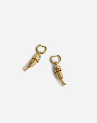Fish Charm Huggie Hoop Earrings ANTIQUE GOLD