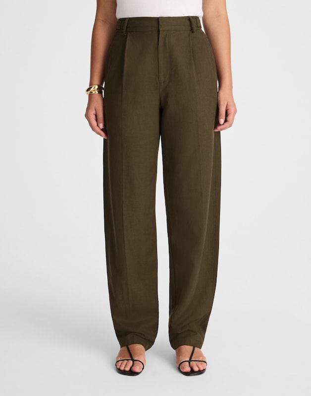 High-Rise Barrel-Leg Pants BURNISHED OLIVE