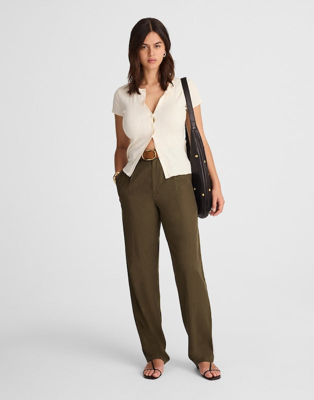 High-Rise Barrel-Leg Pants BURNISHED OLIVE
