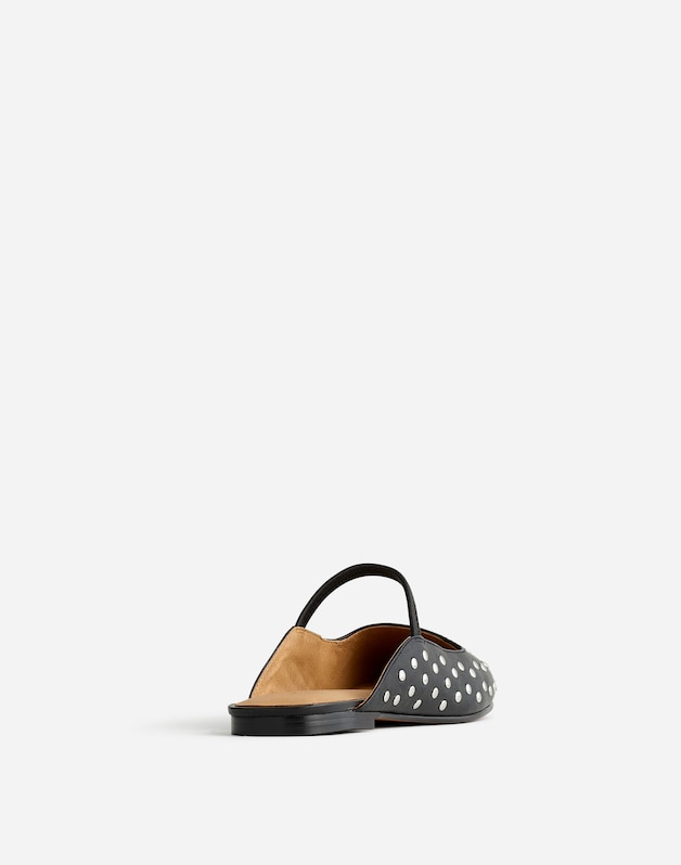 The Greta Ballet Flat Mule in Studded Leather TRUE BLACK MULTI