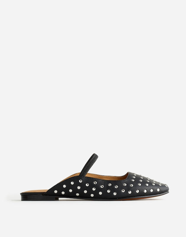 The Greta Ballet Flat Mule in Studded Leather TRUE BLACK MULTI